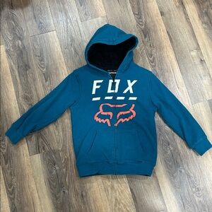 Fox Racing boys zip up Sherpa lined front pocket jacket blue/green SzYouth Large